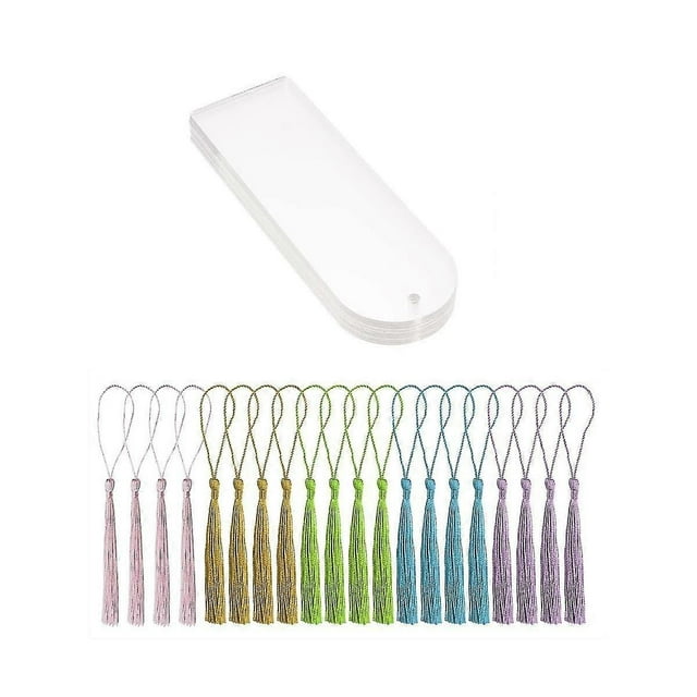 Blank Clear Acrylic Bookmarks 20Pcs Rectangle Craft Transparent Acrylic Book Markers with 20Pcs Small Bookmark Tassels