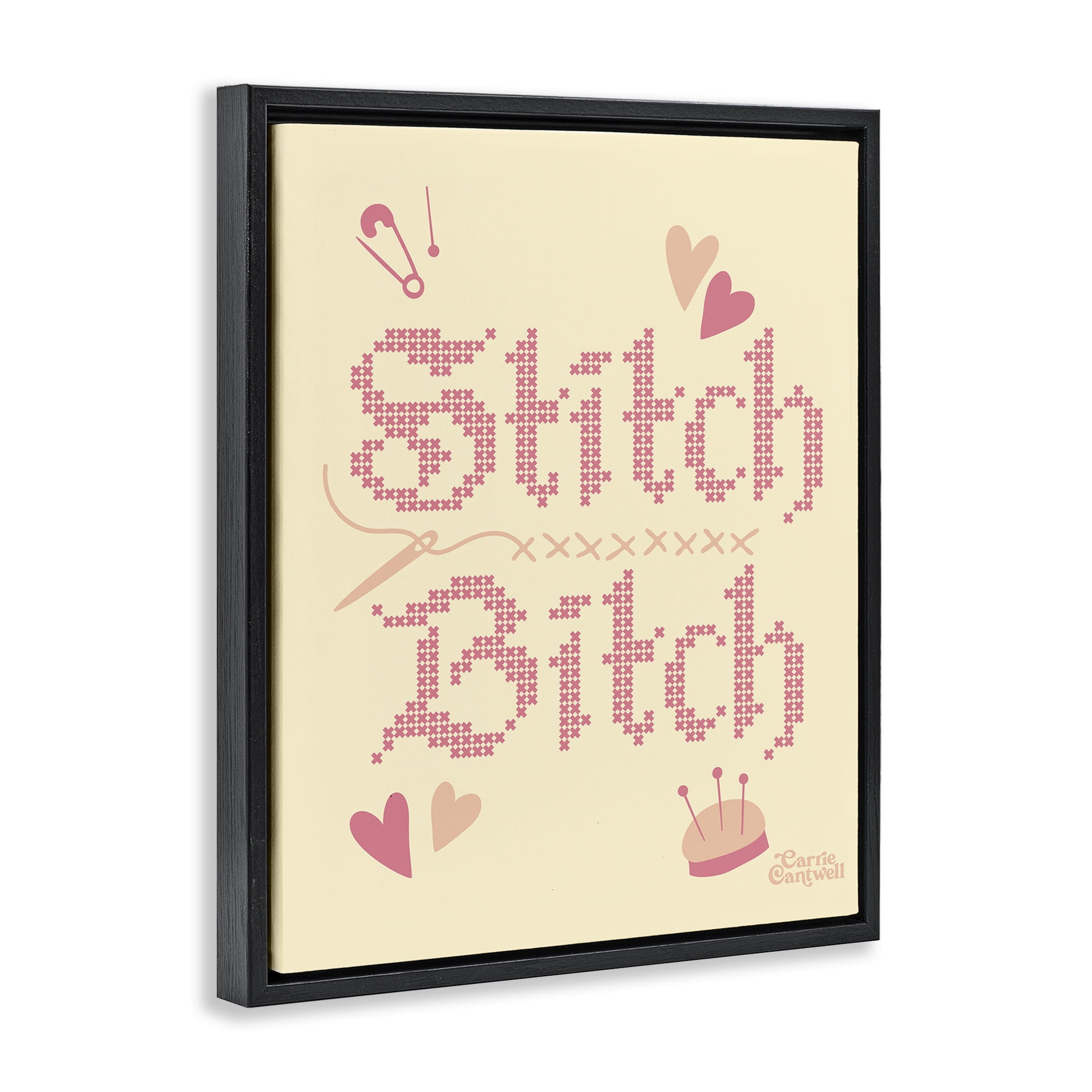 Stitch B*tch Embroidery Craft Black Framed Floater Canvas Wall Art, design by Carrie Cantwell