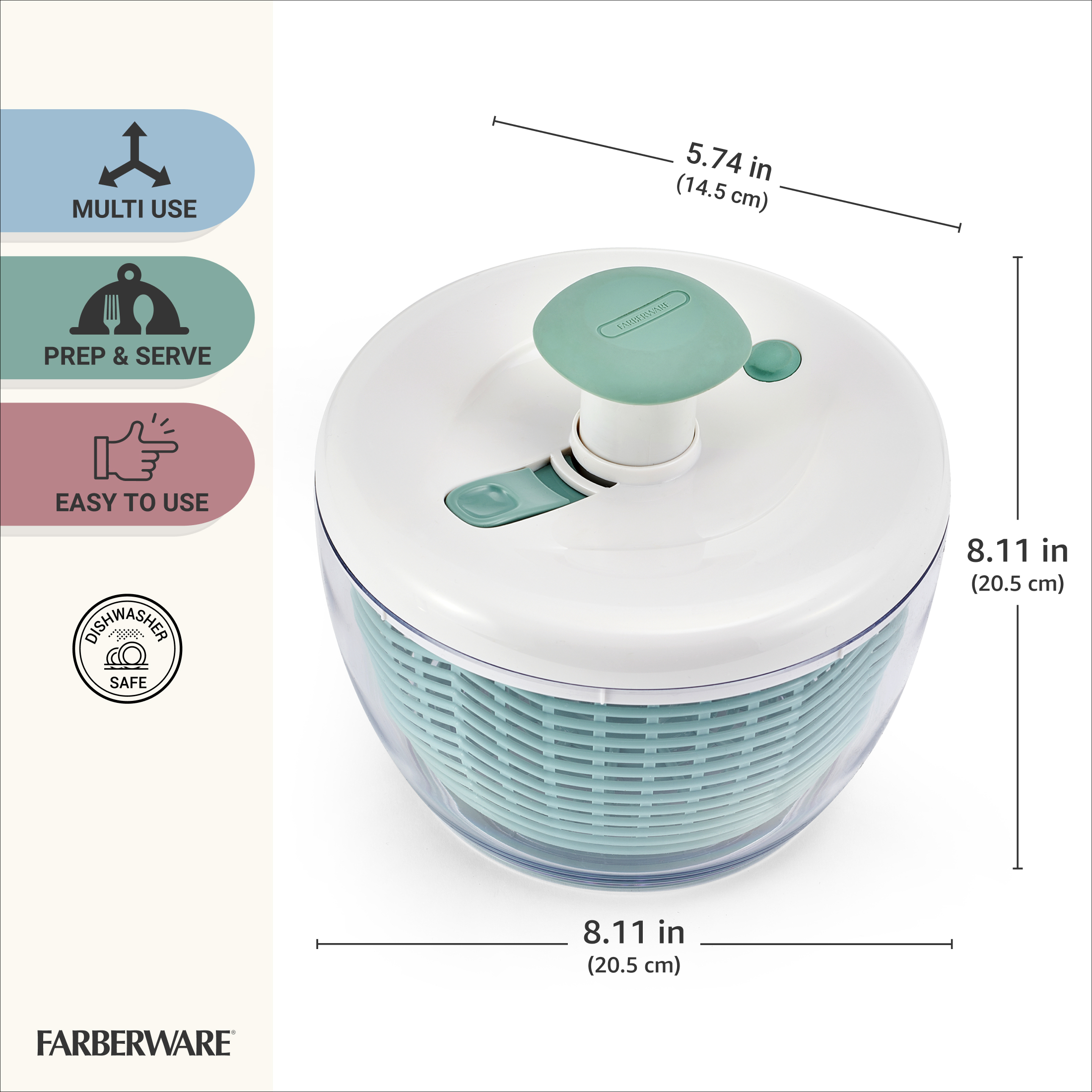 Farberware Small Salad Spinner with Hand Pump, Sage Green photo 5