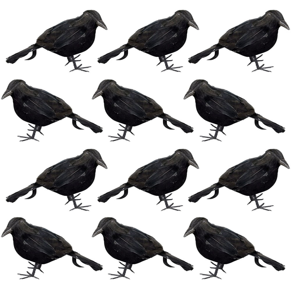 12 Pack Small 5" Black Crow Raven Bird Men's Halloween Prop Decoration