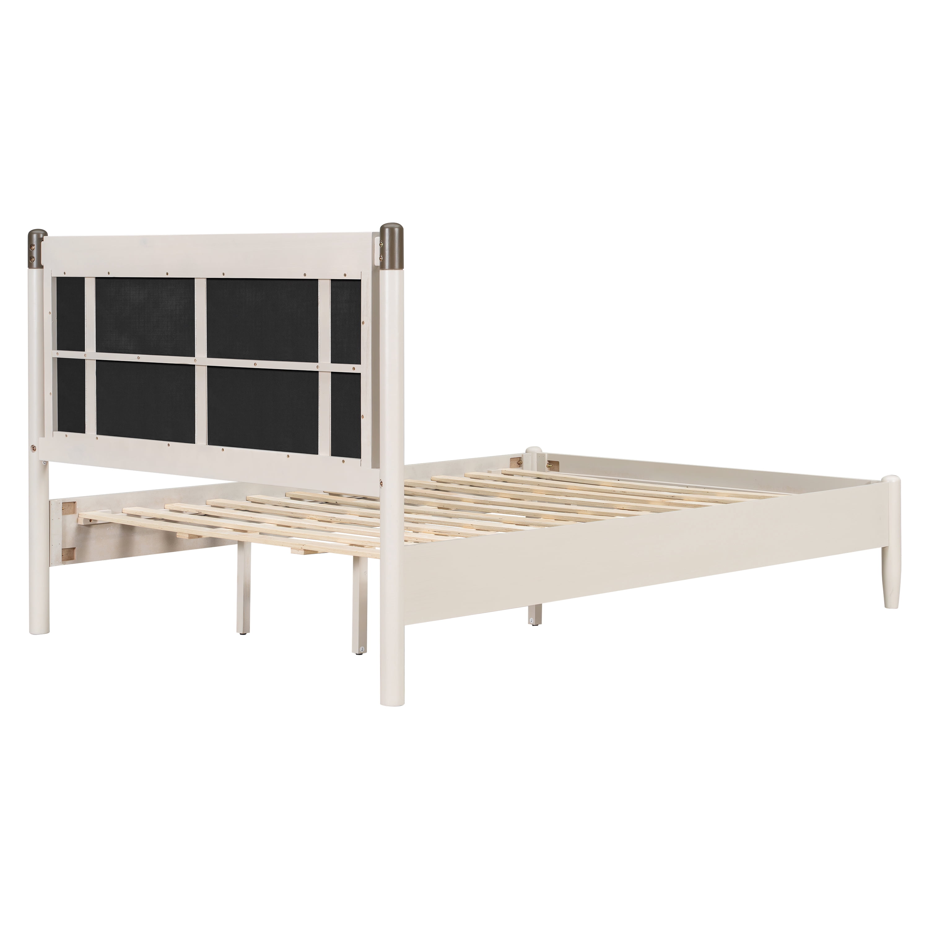 Queen Bed Frame 81 Inch, Solid Wood Platform Bed with Upholstered Headboard and Metal Handles, Heavy Duty Bed Frame with 500 lbs Support, Grey