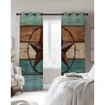 thumbnail image 4 of Vintage Teal Blackout Curtains for Bedroom Living Room Darkening Curtains 63 Inches Long Brown Western Texas Barn Star Wood Grain Window Curtain 2 Panels Set Window Treatment Grommet Drapes 42"x63", 4 of 9