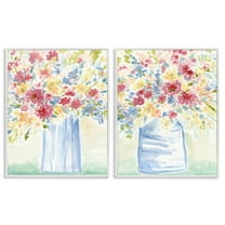 Stupell Industries Soft Speckled Flower Vases Plants & Flowers Painting White Framed Art Print Wall Art, 16 x 20, Set of 2