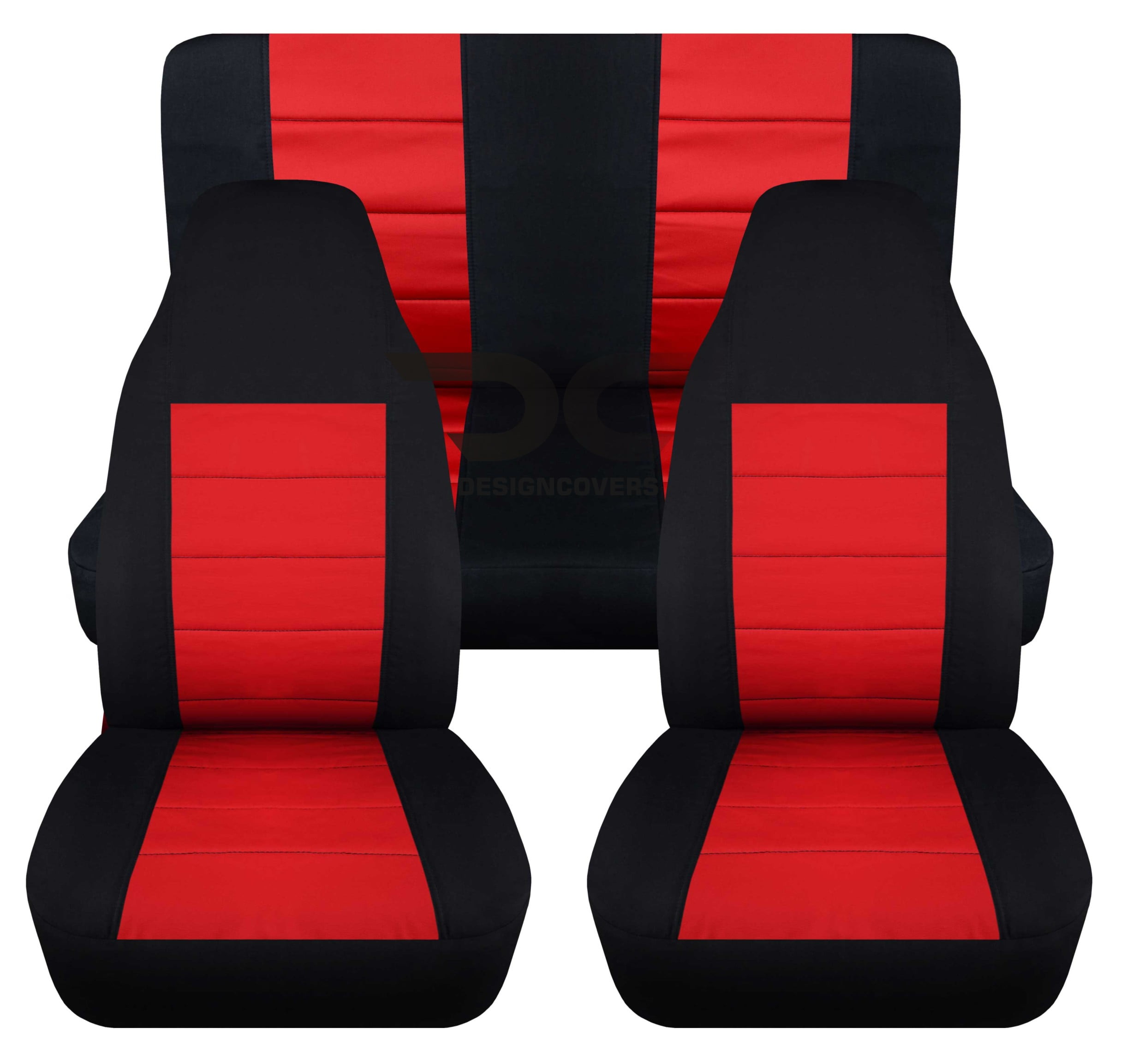 T201-Designcovers Compatible with 1997-2002 Jeep Wrangler TJ 2door Seat  Covers:Black and Red - Full Set Front&Rear 