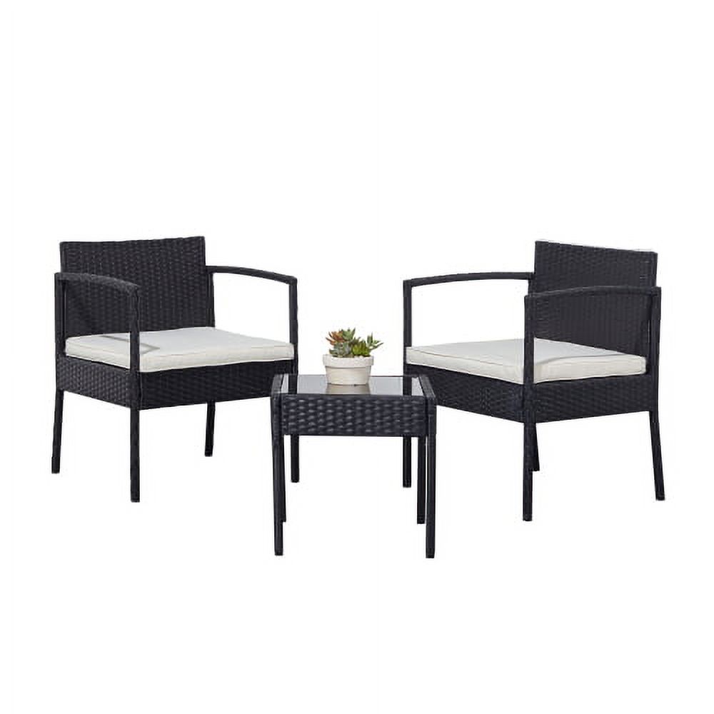 Patio Furniture 3 Piece Outdoor Bistro Table Set Wicker Chair for Backyard Porch Lawn Garden Balcony with Cushions and Glass Coffee Table All-Weather Patio Chairs, Outdoor Wicker Coffee Lounger Set - image 3 of 6