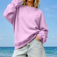 thumbnail image 5 of Womens Crewneck Sweatshirt Oversized Long Sleeve Casual Fall Outfits Long Sleeve Trendy Pullover Tops with Pockets (Purple M), 5 of 6