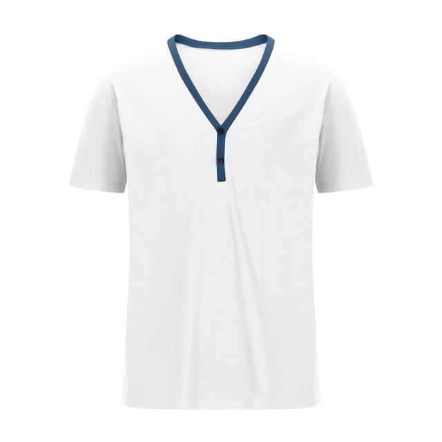 Birdeem Shirts for Men Mens V-Neck Solid Color Top Short Sleeve V-Neck Blouses Shirts