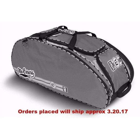No Error Sports Dinger Baseball Bat Bag with Wheels - Spacious 15 pocket baseball gear bag - Fits 4 Bats, Helmets, Cleats, Gloves - Hangs on Fence