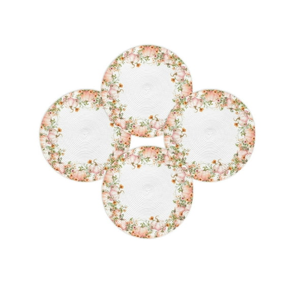 Fall Round Placemats Set of 4 Pink Pumpkin Place Mats Thanksgiving Woven Placemat Sunflower Floral Circle Braided Table Mat for Kitchen Dining Table Autumn Party Home Decor 15 Inch