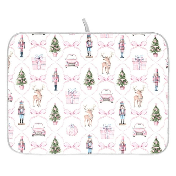 Ryvnso Christmas Nutcracker Bows Reindeer Dish Drying Mat for Kitchen Countertop 16x18 Small Dish Pad Drainer Rack Dish Sink Mats