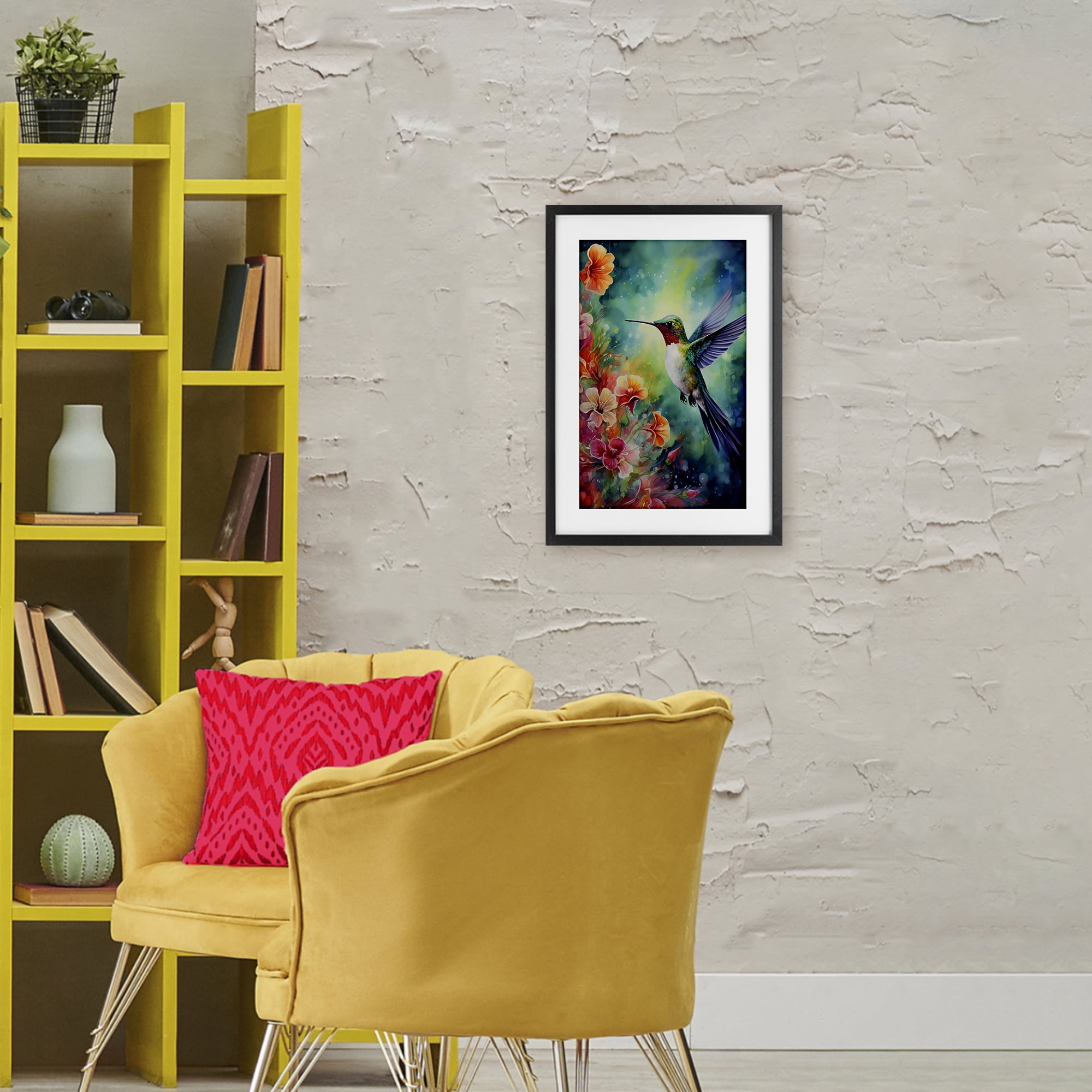 Stupell Industries Fluttering Hummingbird & Radiant Blossoms Black Framed Print Under Glass, design by Creative Studio