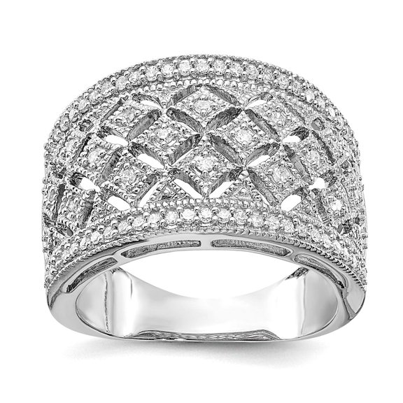 925 Sterling Silver Polished Diamond Band Ring Size 7 Ring for Women and Men - .33 dwt