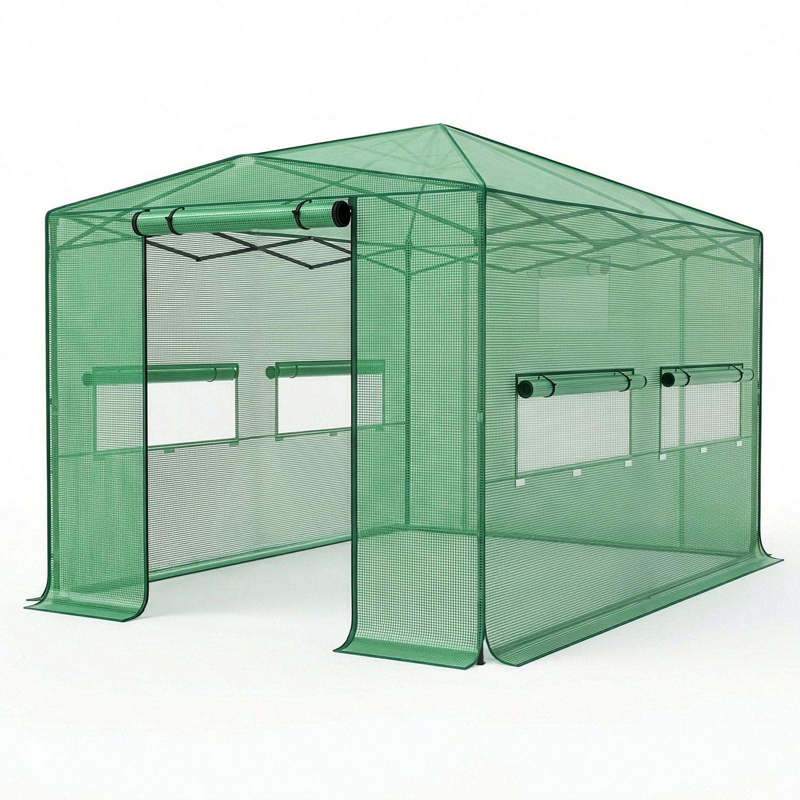 Foldable Greenhouse Shed, 8*12ft Plastic Sprayed Iron Pipe PE Mesh, Green