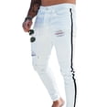 thumbnail image 2 of FOCUSNORM Men's Denim Long Pants, Side-Striped Distressed Ripped Zip Slim Jeans, 2 of 6