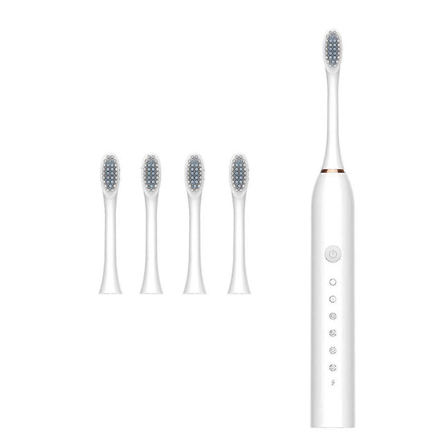 CHAO Cepillo de dientes eléctrico sónico, 6 modos, limpieza profunda, impermeable, portátil, para viajes, para adultos, con 4 cabezales de repuesto
