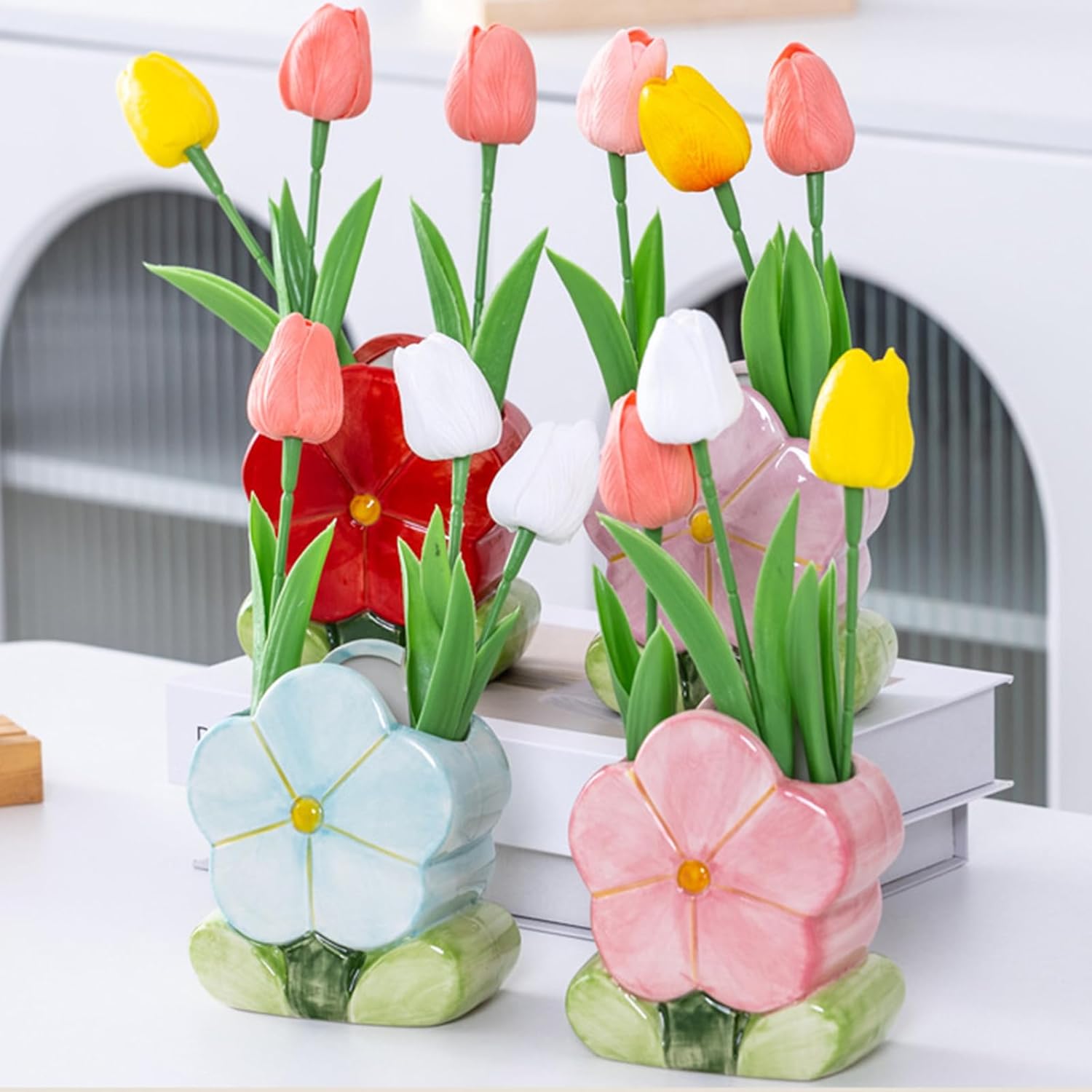Pink Makeup Brush Holder Pen Holder for Office Desk Accessories Aesthetic Pencil Holder Cute Flower Home Decor Birthday Gifts for Women Vanity Toothbrush Holder Kawaii Kitchen Utensil Holder