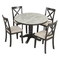 thumbnail image 6 of 5 Piece Modern Solid Wood Dining Room Set with 4 Chairs, Simple Style Kitchen Table Set with Table and 4 Cross Back Chairs, Round Table with Chairs for Small Places (Gray), 6 of 8