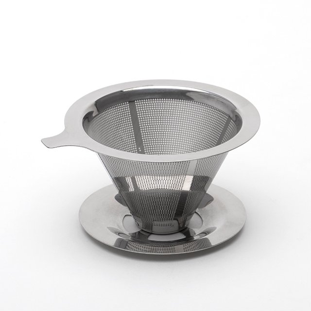 Verter sobre el goteador de café, filtro de café sin papel de goteo lento, cafetera de acero inoxidable para una sola taza, diseño de malla doble