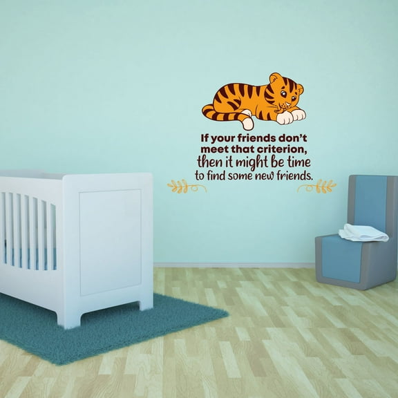 New Friends Tiger Animal Life Quote Cartoon Quotes Decors Wall Sticker Art Design Decal for Girls Boys Kids Room Bedroom Nursery Kindergarten Home Decor Stickers Wall Art Vinyl Decoration (27x30 inch)