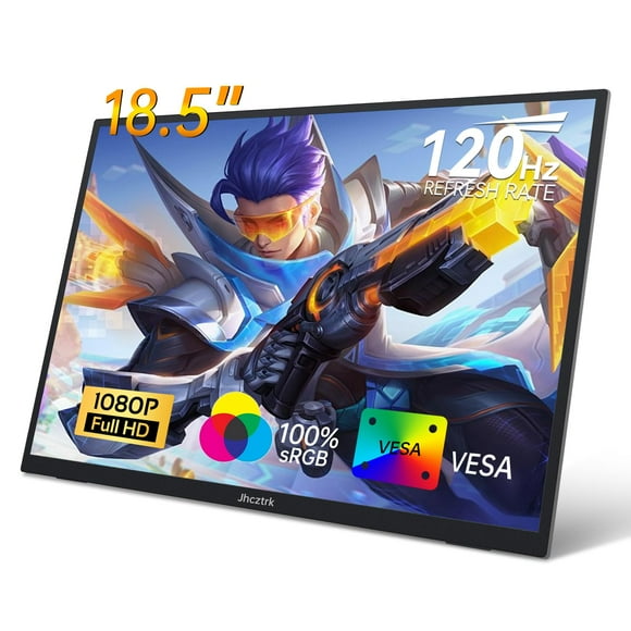 Jhcztrk Portable Monitor 18.5 Inch 120Hz FHD 1080P HDMI USB-C, 99% sRGB, HDR Gaming Monitors Built-in Speakers Kickstand and VESA Travel Second Screen for Laptop Mac PC Xbox PS4/5 Switch