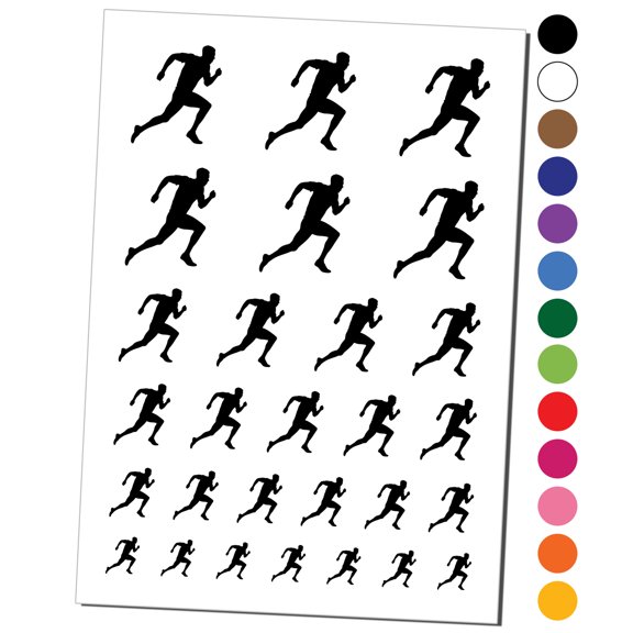 Man Running Marathon Cardio Exercise Water Resistant Temporary Tattoo Set Fake Body Art Collection - White