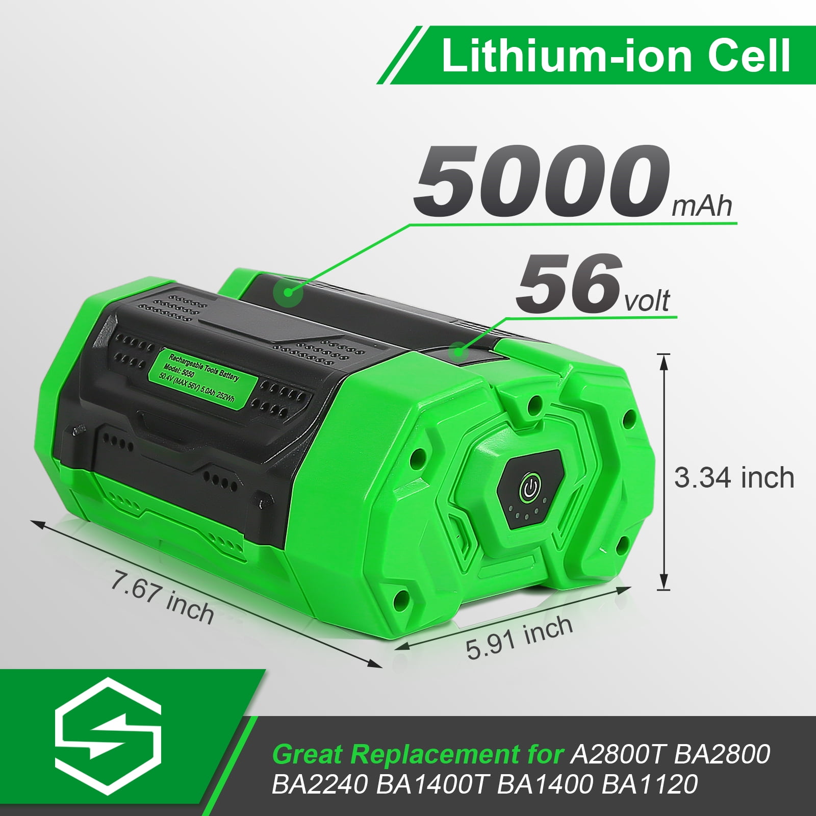 56-Volt 5.0Ah EGO Replacement Battery For Power BA2800 BA4200 BA1400 with Fuel Gauge