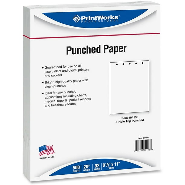 Printworks, PRB04108, 5Hole Top PrePunched Paper for Fastener File