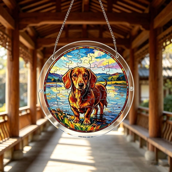 Acrylic Puzzles Suncatcher Window Hanging, Colorful Dog Sun Catcher for Door Home Decor Animal Suncatcher Christmas Mother's Day Birthday Gifts for Women Men