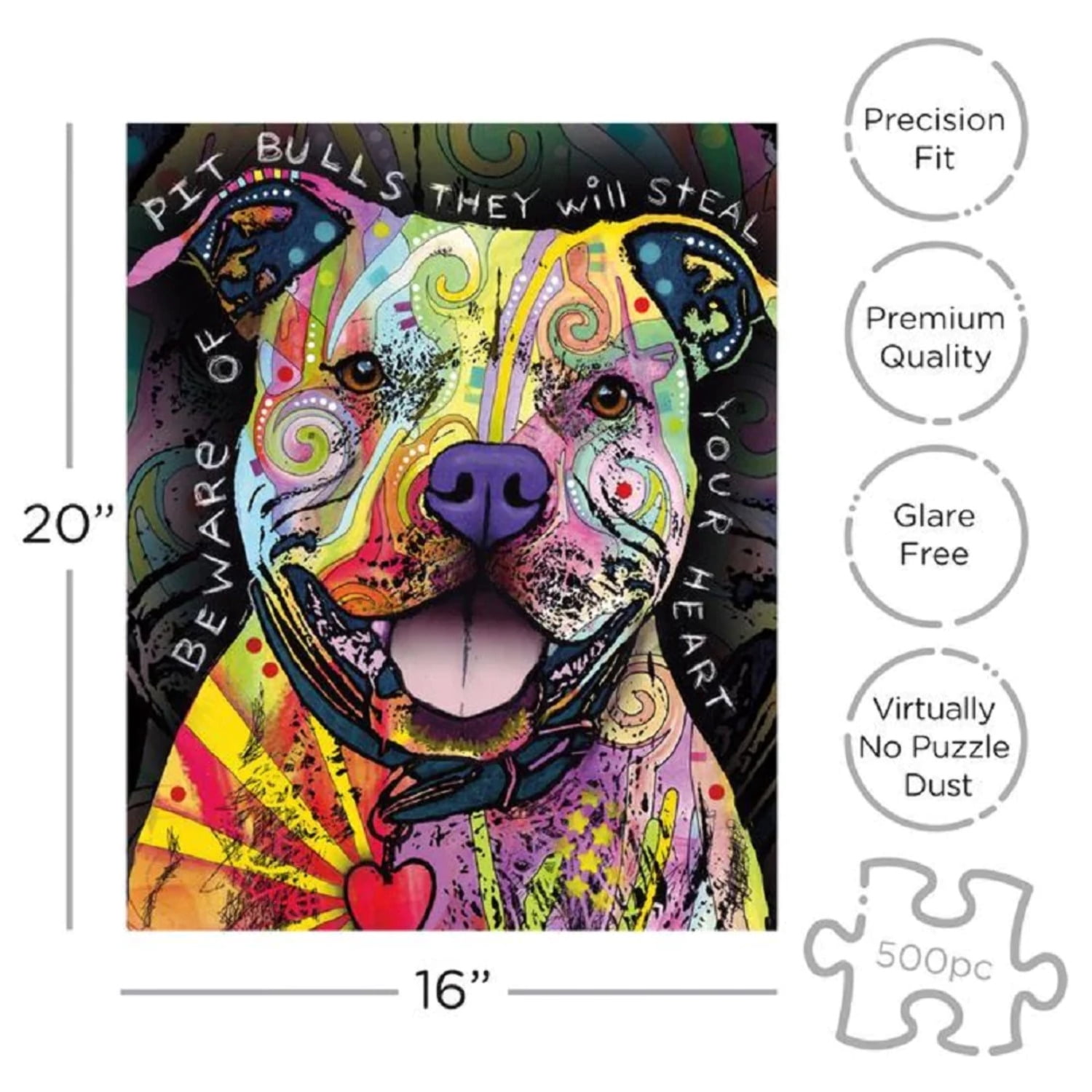 Aquarius Dean Russo Beware Pit Bull 500-Piece Jigsaw Puzzle