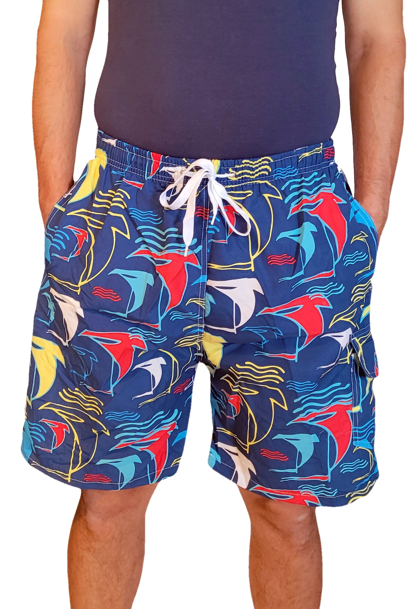Mens Hawaiian Beach Shorts Printed Swim Pants Quick Dry Swimwear with Pockets & Mesh Lining 