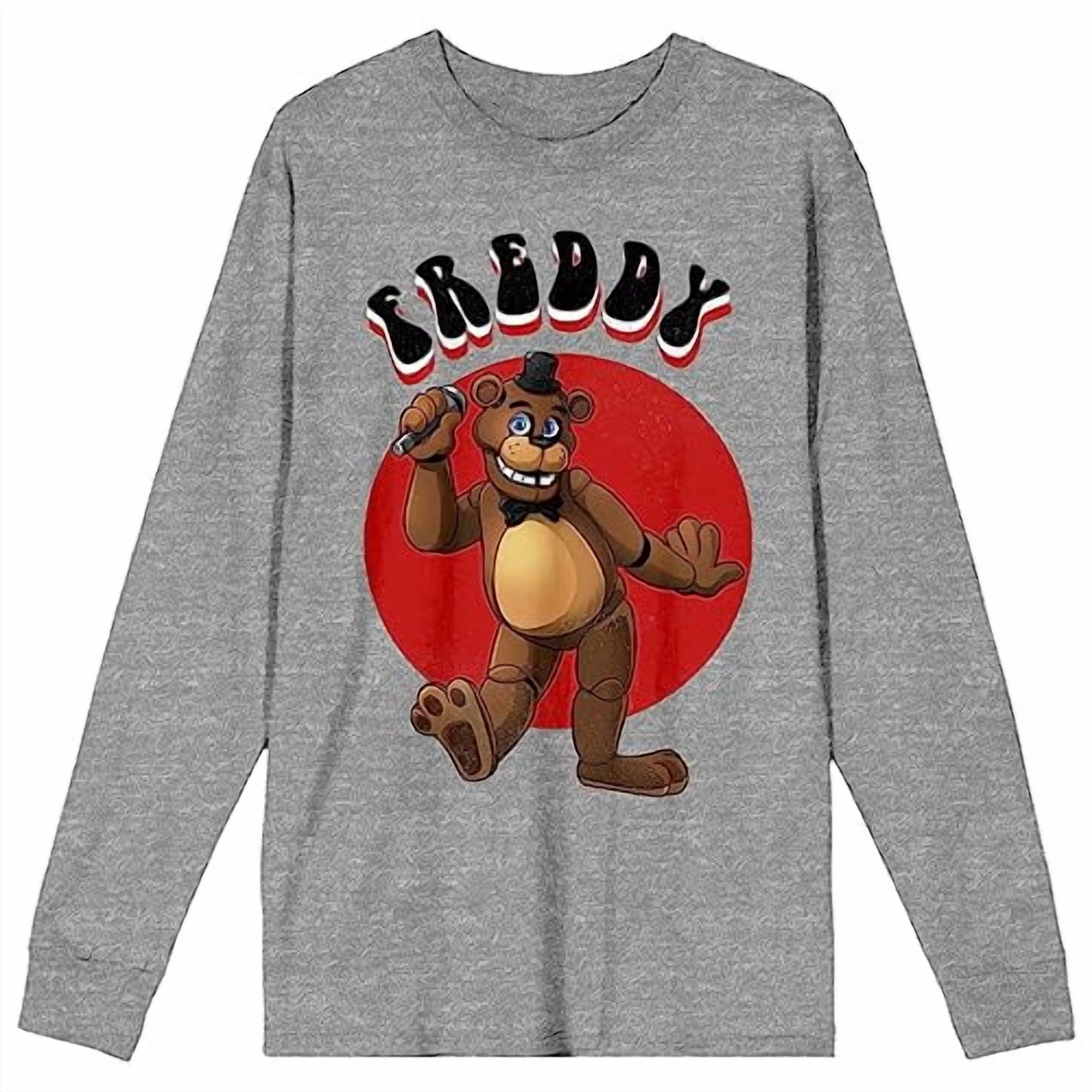 Five Nights at Freddy's Freddy Adult Heather Gray Long Sleeve Crew Neck Tee-XL