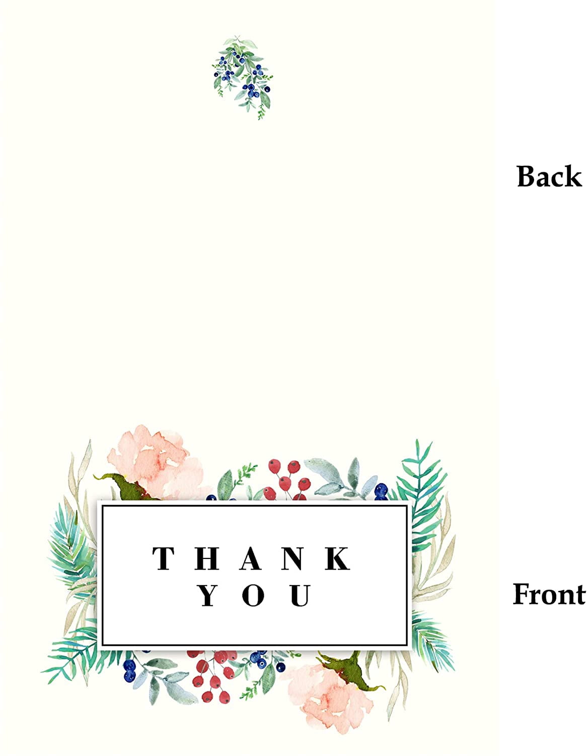 Darling Souvenir White Watercolor Flowers Thank You Card Thank You Notes Business Sympathy Greeting Cards With Envelope - 100 Pcs