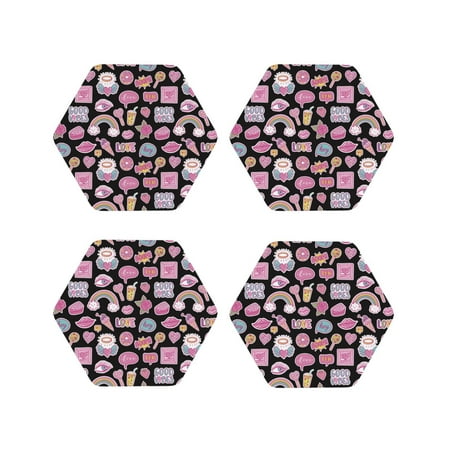 

Fuzoiu Elements Print Leather Coasters Set Drink Coasters Set of 4 for Tabletop Protection Durable PVC Coasters Home Décor and Housewarming Gift-Hexagon