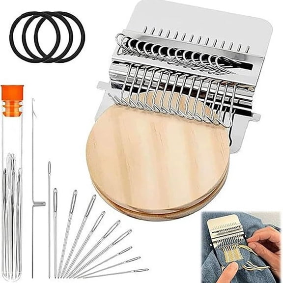 Portable Darning Loom for Beginners, Knit Patch Kit , Knitpatch Kit for Holes Repair on Socks, Clothes & Jeans, Patchwork Weaving Tool Set for Quickly Sewing Repair(14 Hooks)