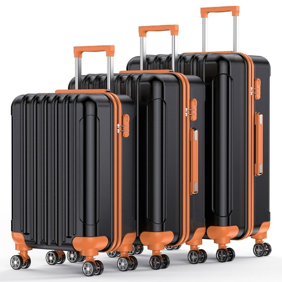 Nazhura Hard Shell Luggage Set, 3-Piece Hardside Suitcase Set, 20-inch, 22-inch, 28-inch Luggage, Carry on Luggage Set, Travel Luggage Set, Large Suitcase with Wheels, ABS Hardside (Black/Orange)