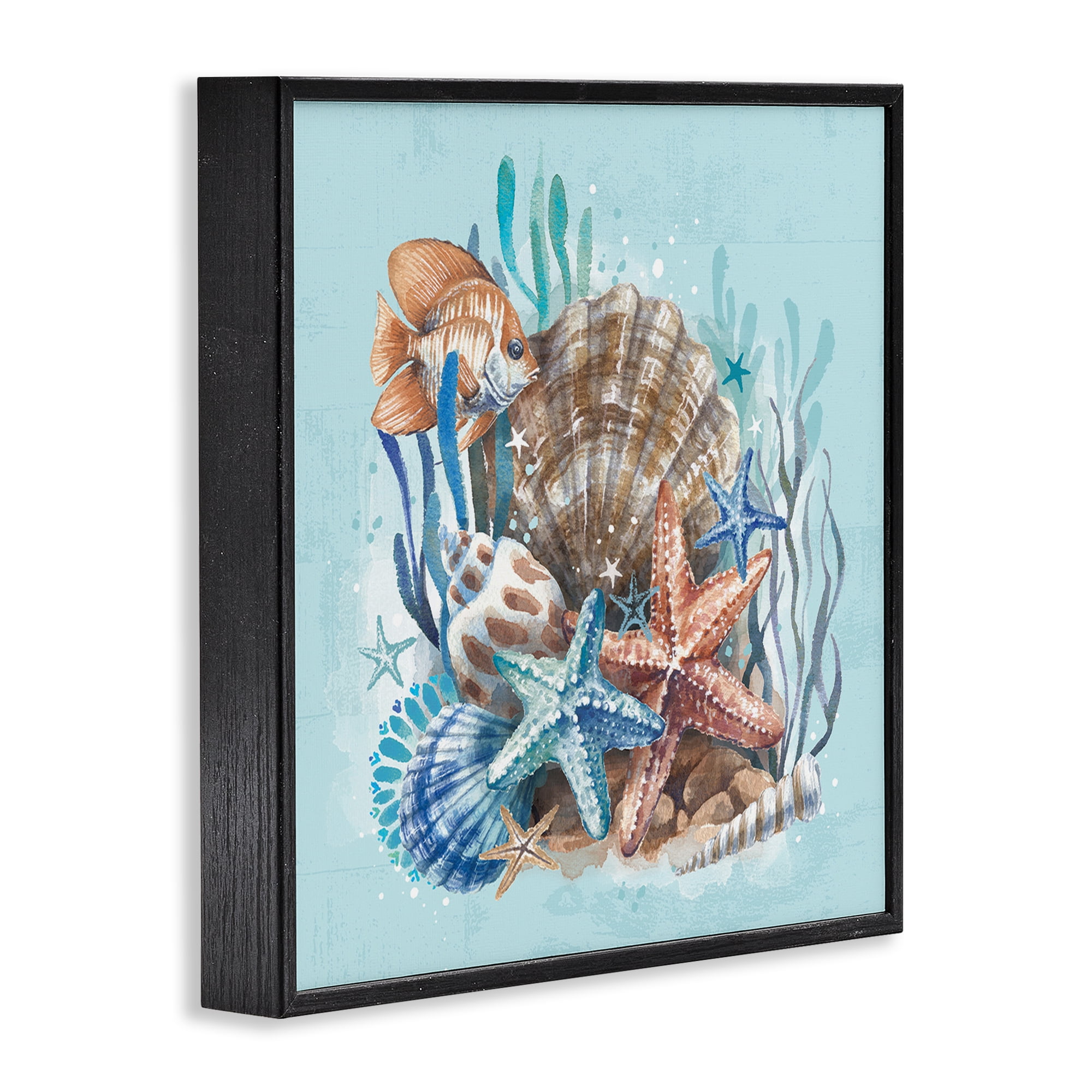 Stupell Industries Seashell Still Life Coastal Painting Black Framed Art Print Wall Art, 17 x 17