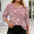 thumbnail image 5 of Plus Size Tops for Women Asymmetrical Square Neck with Button Detail Short Sleeve T-shirts Dressy Casual (L, Pink-Floral), 5 of 7