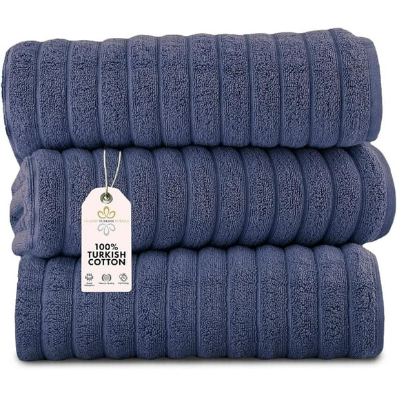 Classic Turkish Towel s Cotton Bath Sheets Set & Oversized Ribbed Towels, Ultra-Soft & Absorbent & Set of 3 - 40x65 Royal Blue