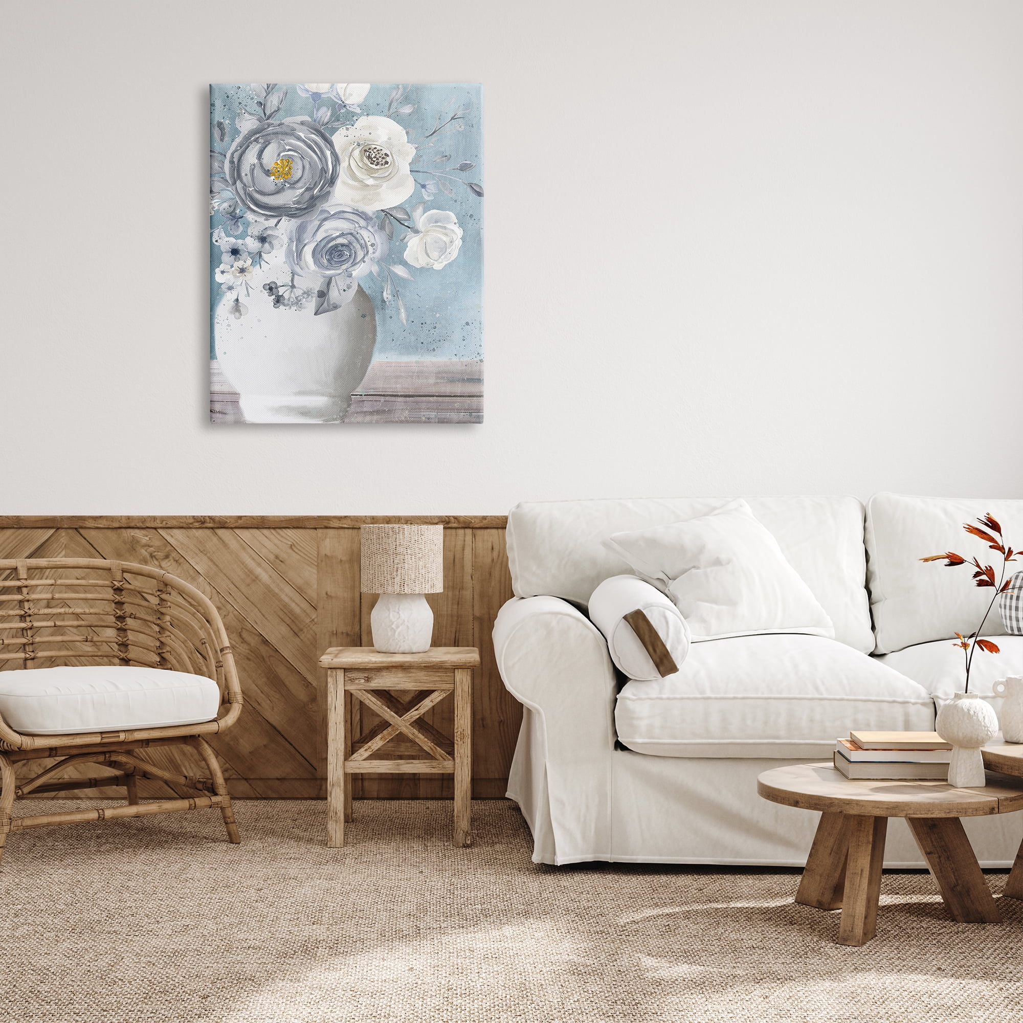 Stupell Industries Round Flower Blossom Bouquet Blue Paint Speckles Painting Gallery Wrapped Canvas Print Wall Art, Design by Kim Allen