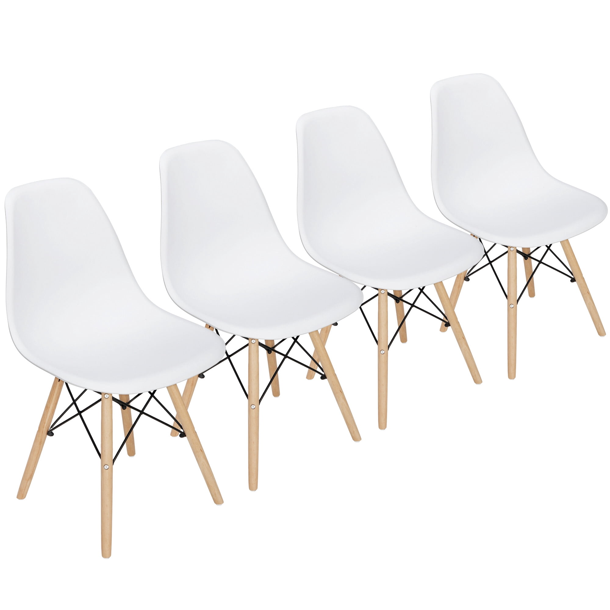 HomGarden Set of 4 Dining Chair Indoor Plastic Side Chair Wood Legs White