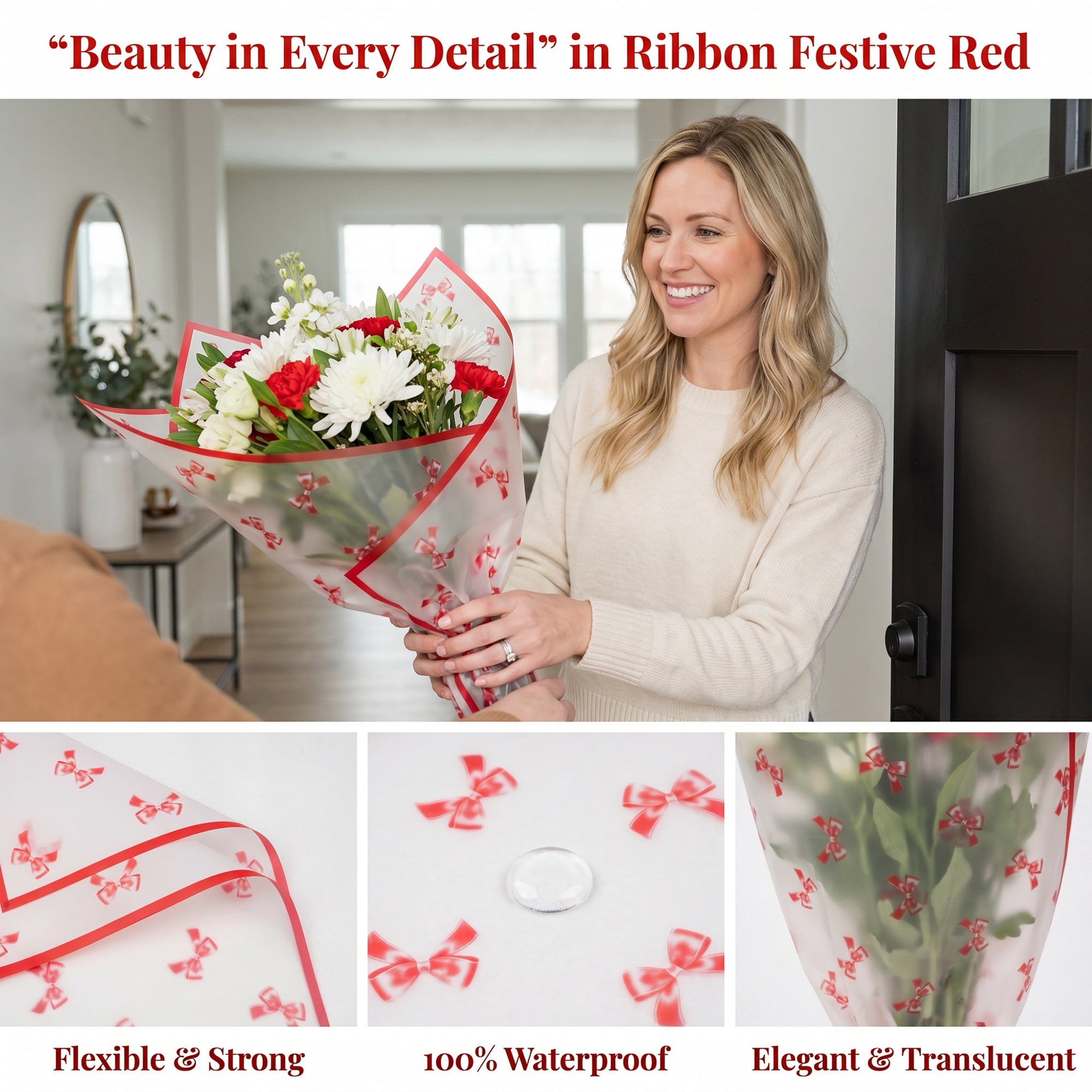 Unique Bargains Waterproof Luxury Matte Gift Wrapping Paper for Bouquets Red 21.3"x 21.3"