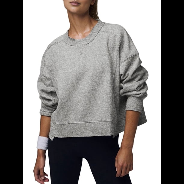 Sudadera Corta para Mujer, Cuello Redondo, Larga, Talla Grande, Otoño-Invierno 2025, Estilo Jersey Holgado. Gris L