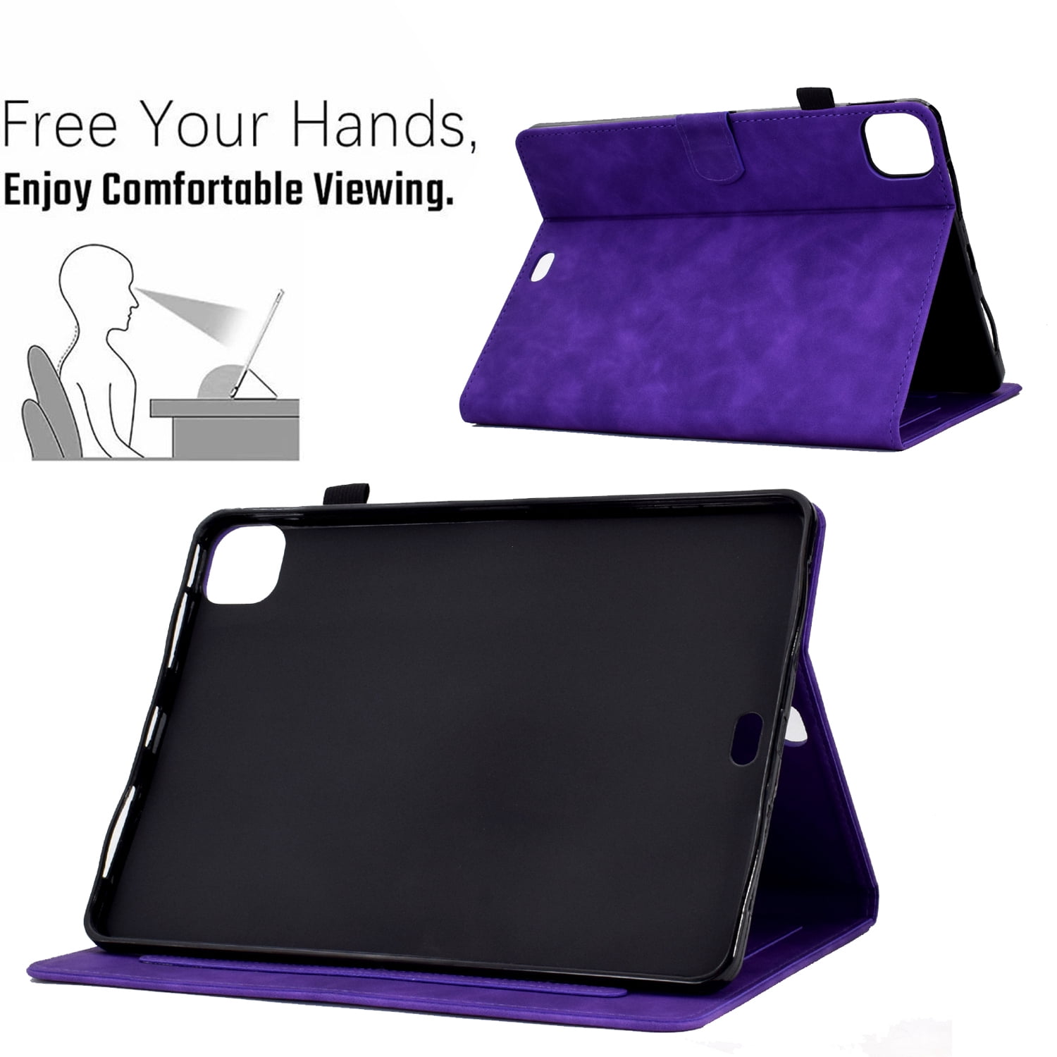 Allytechgroup iPad Pro 11 2024 M4 Case Cover, Eiffel Tower Butterfly Embossed Stylish Bumper Auto Sleep Wake Protective Kickstand Slim Fit Pencil Holder Case for Apple iPad 11 Inch Pro 2024, Purple