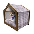 thumbnail image 1 of Checkered Pet House, Thin Geometric Strips Retro Folkloric Irish Cultural Design, Outdoor & Indoor Portable Dog Kennel with Pillow and Cover, 5 Sizes, Violet Blue Turquoise, by Ambesonne, 1 of 5