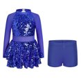 thumbnail image 2 of IBTOM CASTLE Girls Sparkle Sequins Dance Outfit Kids Latin Hip Hop Jazz Dancewear Mesh Long Sleeve Glitter Dress with Shorts Set 宝蓝, 2 of 7