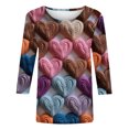thumbnail image 5 of Qertyioot Chemise Ample à Manches 3/4 pour Femmes T-shirts Imprimés Mode Saint-Valentin Col Rond Hauts Décontractés, 5 of 5