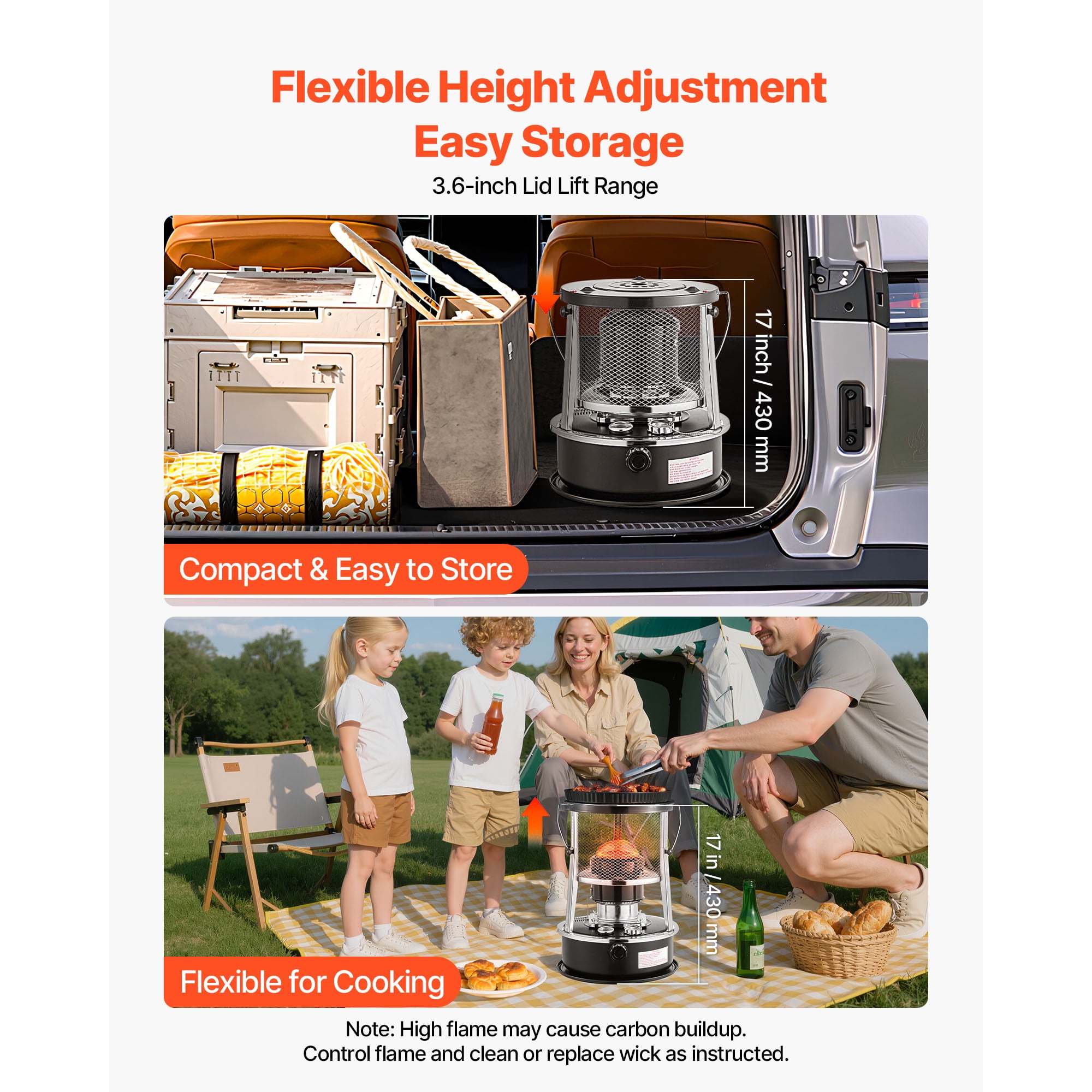 KFFKFF 9000 BTU Portable Kerosene Heater and Stove, 2-in-1 Indoor and Outdoor Non-Electric Heating Solution with Adjustable Height and Flame Control, Compact Design for Camping, Cooking, Home