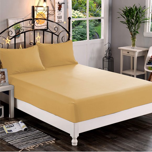 Drap-housse 1 Pièce de Qualité Hôtelière Haut de Gamme, Luxueux et Plus Doux 1500 Fils, Literie de Qualité Égyptienne, Drap-Housse de Poche Profonde jusqu'à 16 Pouces, Résistant aux Rides et à la Décoloration, Simple / Jumeau XL, Camel-Gold
