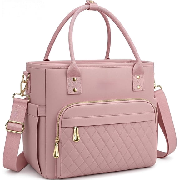 Quilted Insulated Lunch Bag, Large Capacity Thermal Tote with Detachable Shoulder Strap, Waterproof Cooler Lunch Box Bag for Work Office Picnic Travel, Pink & Black Available