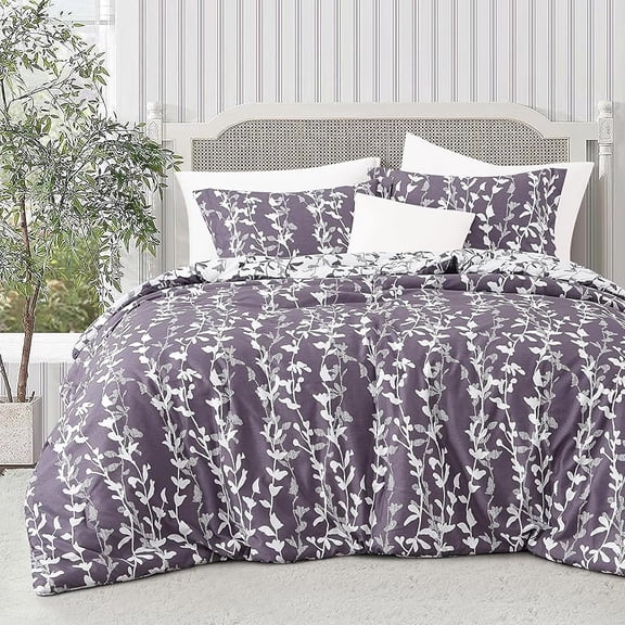 Sage Green Comforter Set, Queen Size, Vivid Leaves Branch Pieces Bedding Set, Soft Polyester Microfiber Print, All Seasons, Lightweight Comforter and Pillow Shams